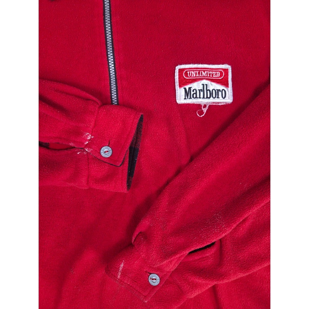 Vintage Marlboro Unlimited Fleece Pullover Mens XL Red Quarter Zip Plaid Trim - Picture 9 of 10